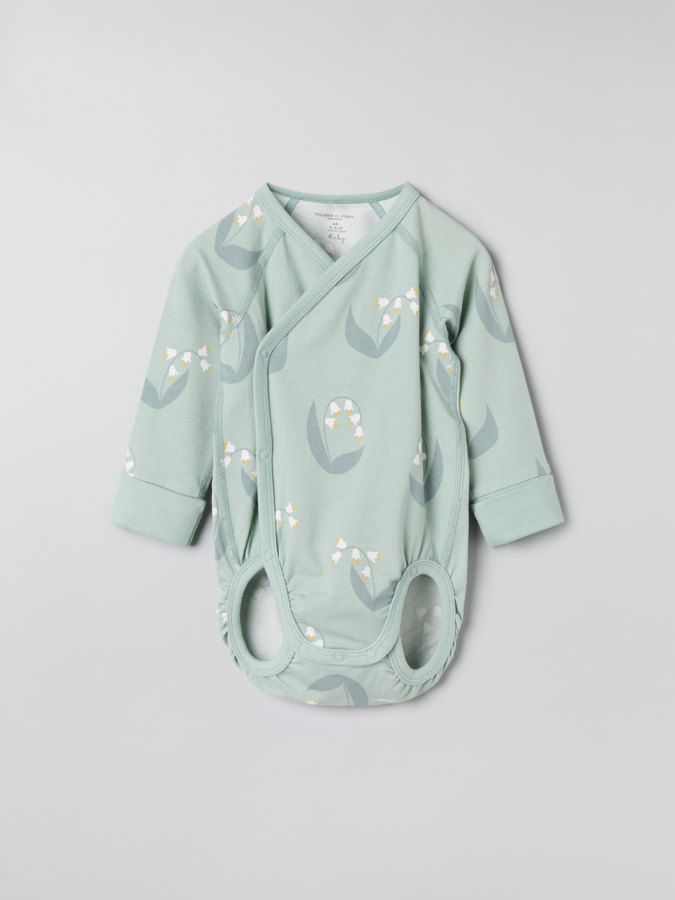 Extendable wraparound babygrow with lily of the valley print