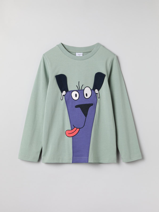 Long-sleeve top with dog print