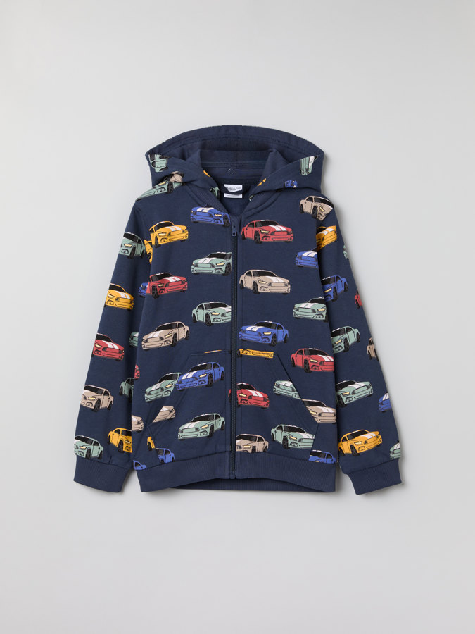 Hoodie with car print and pocket