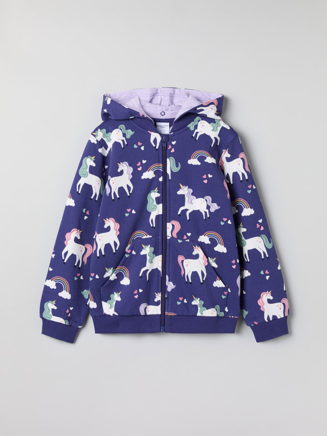 Hoodie with unicorn print and pocket