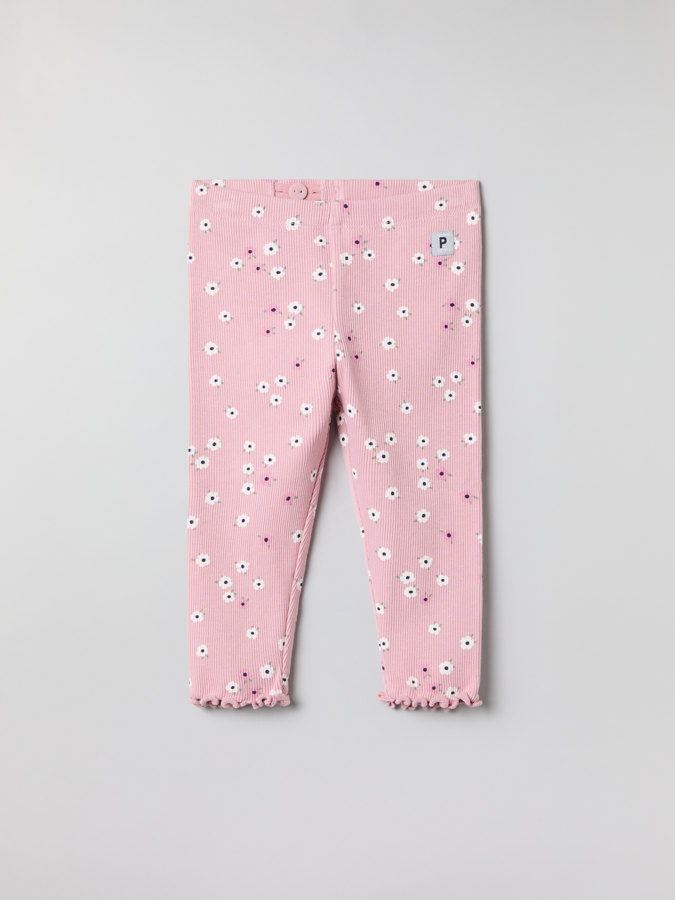 Ribbed leggings with floral print