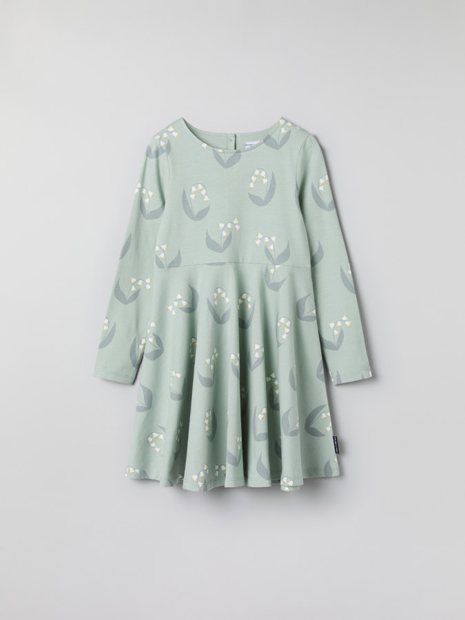Long-sleeved twirl dress with lily of the valley print