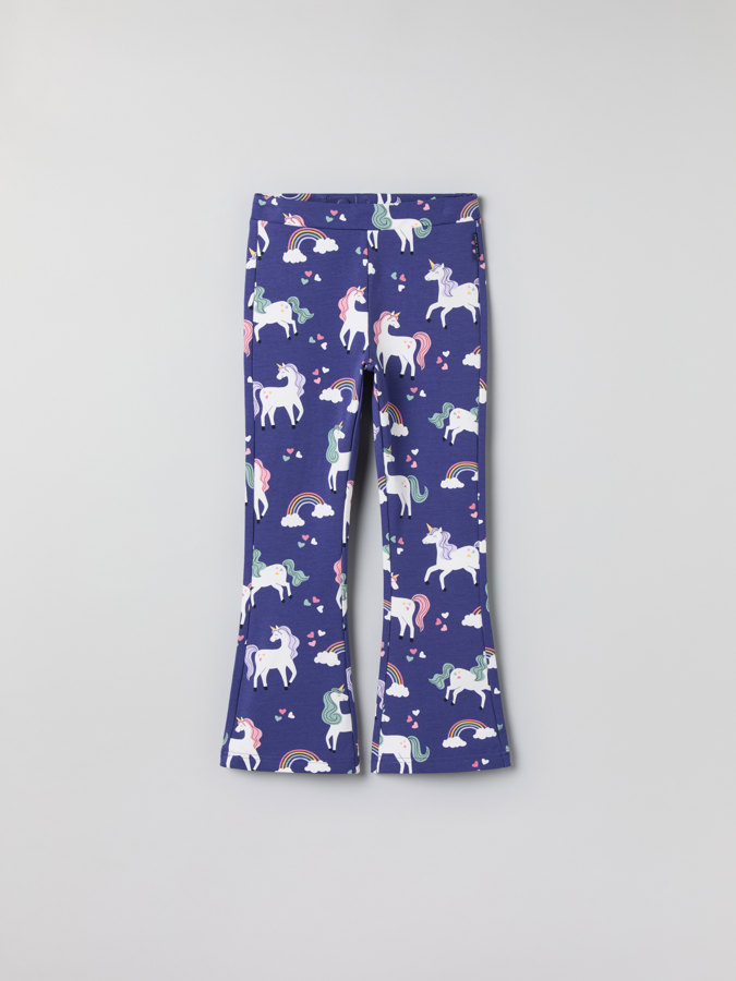 Flared jersey pants with unicorn print