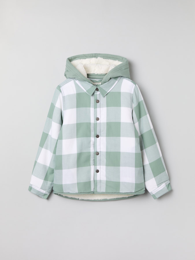 Pile-lined, checked hoodie jacket