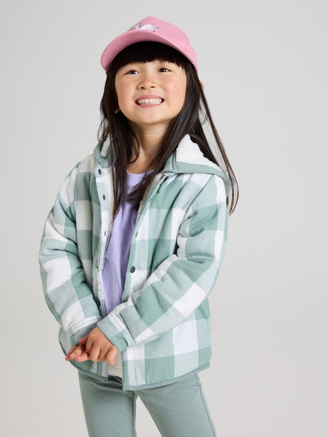 Pile-lined, checked hoodie jacket