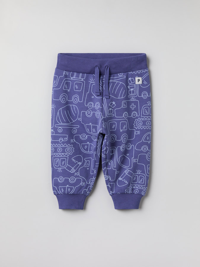 Sweatpants with car print and brushed inside