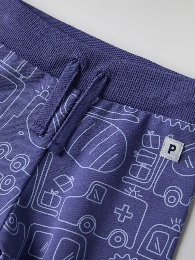 Sweatpants with car print and brushed inside