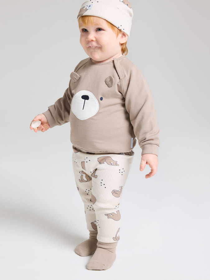Ribbed pants with bear print