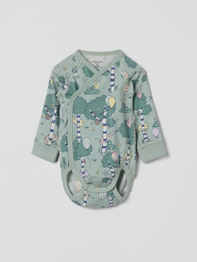 wraparound babygrow with forest animal print