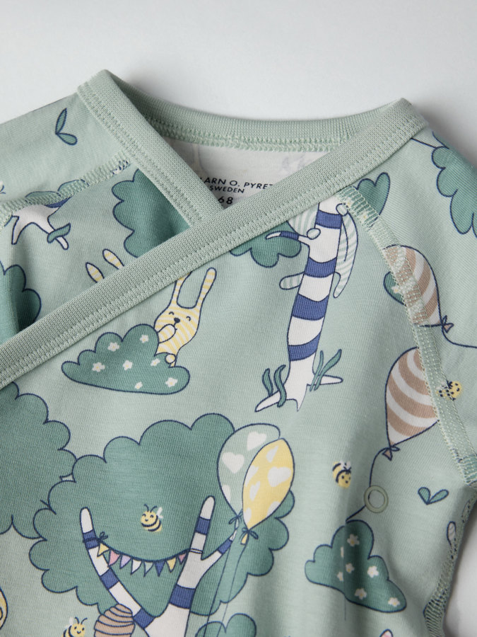 wraparound babygrow with forest animal print