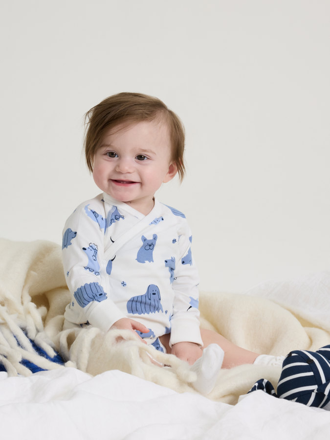 wraparound babygrow with dog print