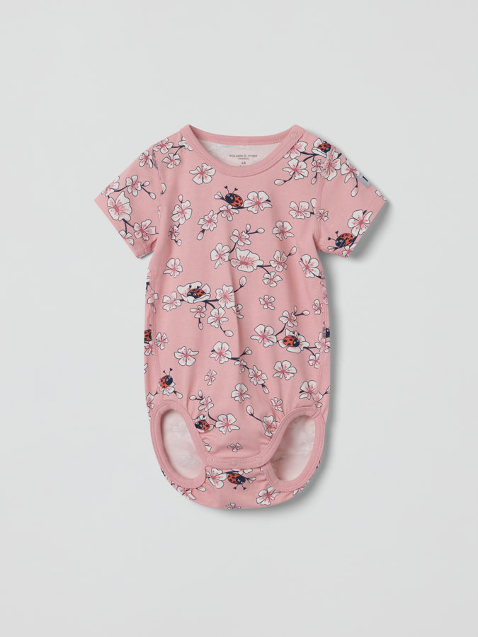 Short-sleeved babygrow with cherry blossom print