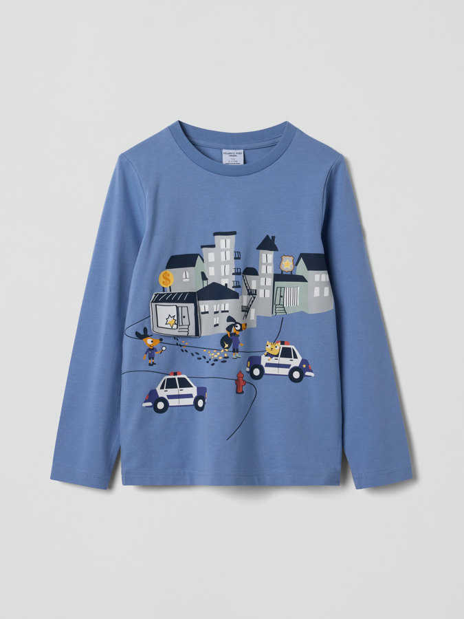 Long-sleeved top with car print