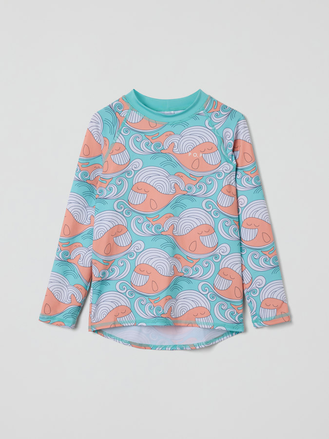 Long-sleeved UV top with whale print