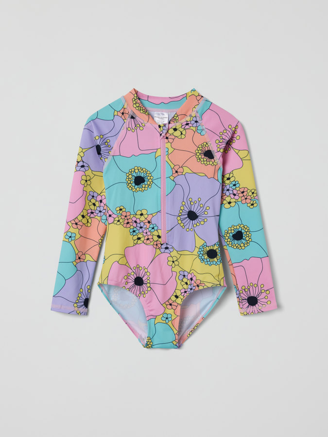 Long-sleeved floral swimsuit
