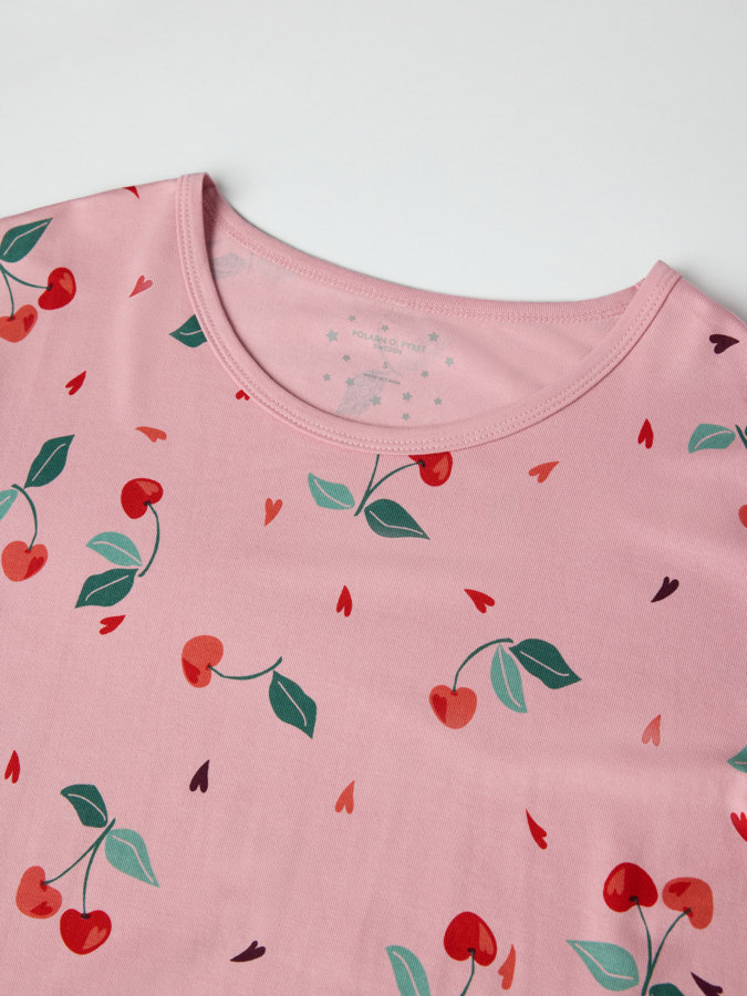 Short-sleeved nightgown with cherry print for adult