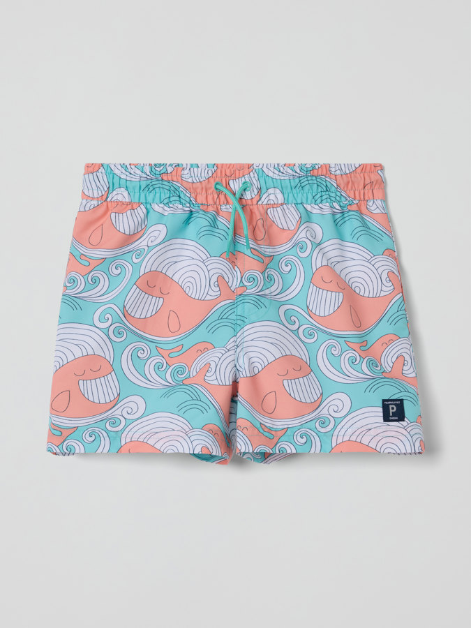 Swim shorts with whale print