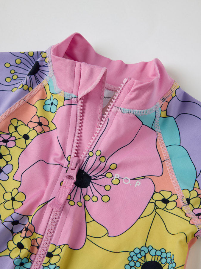 Short-sleeved floral UV suit