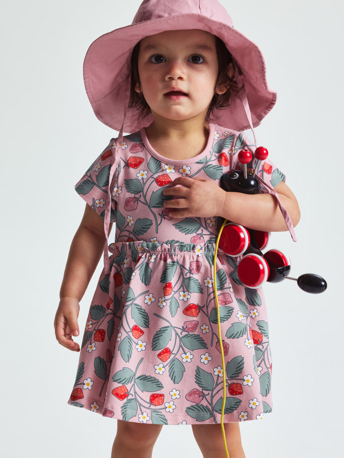 babygrow dress with strawberry print