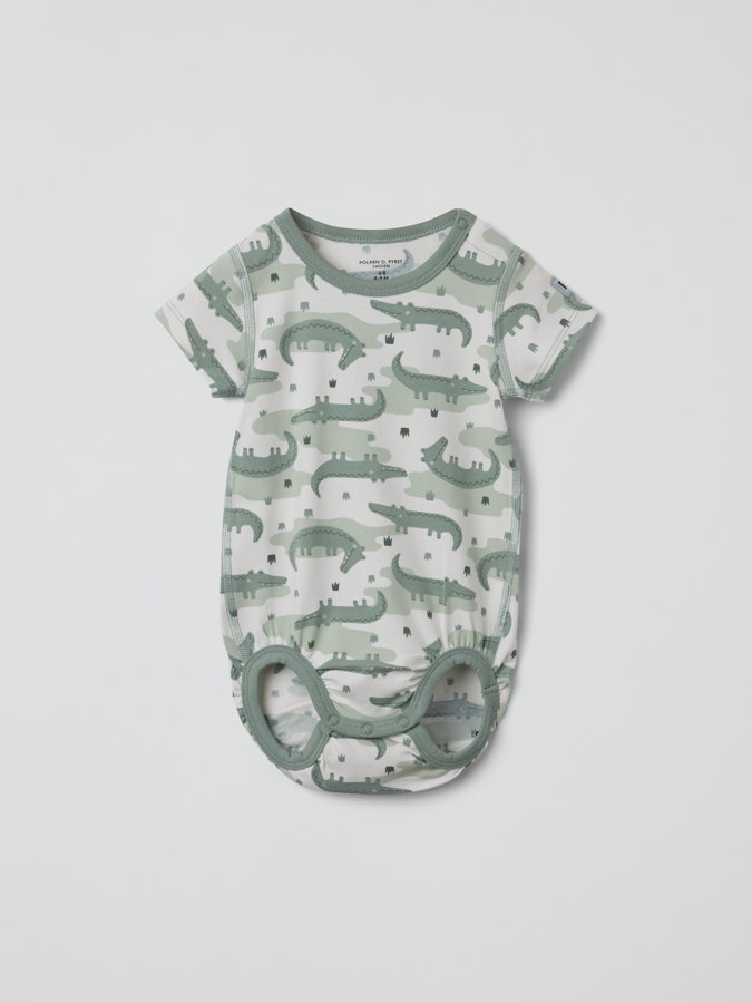 Short-sleeved babygrow with crocodile print