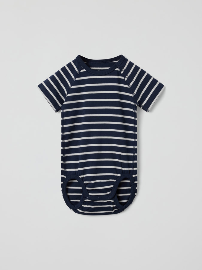 Striped, short-sleeved babygrow