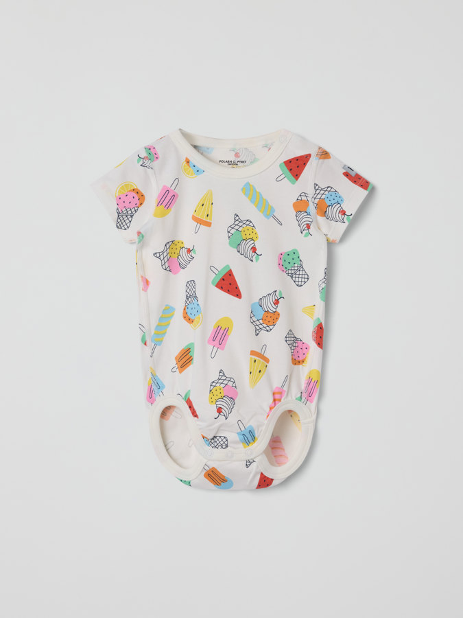 Short-sleeved babygrow with ice-cream print