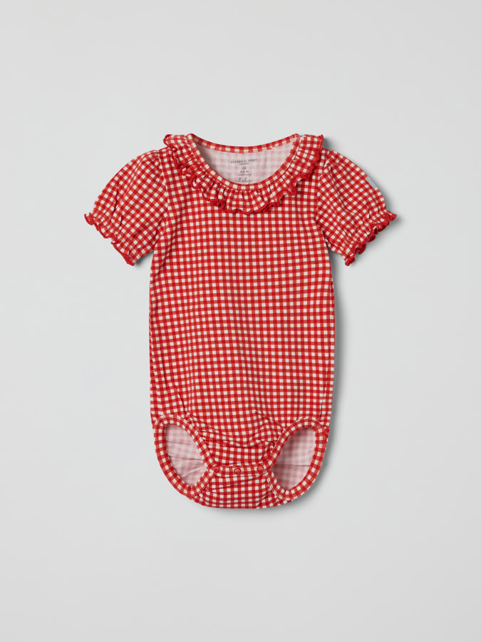 Short-sleeved checked babygrow