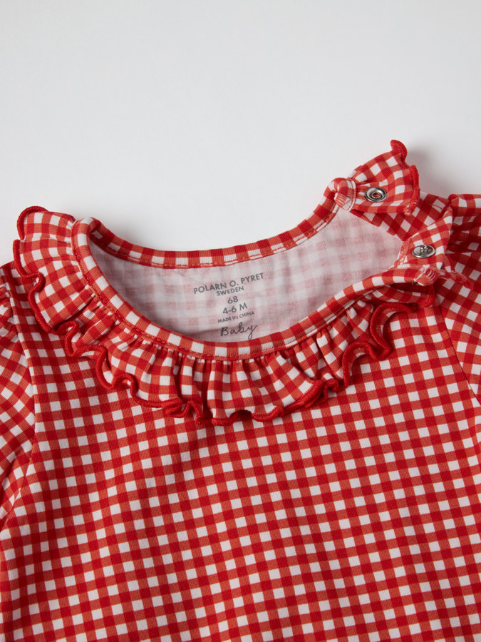 Short-sleeved checked babygrow
