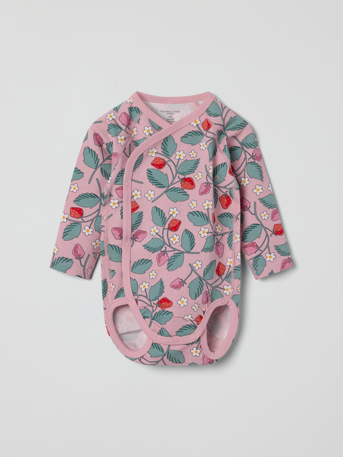 wraparound babygrow with strawberry print