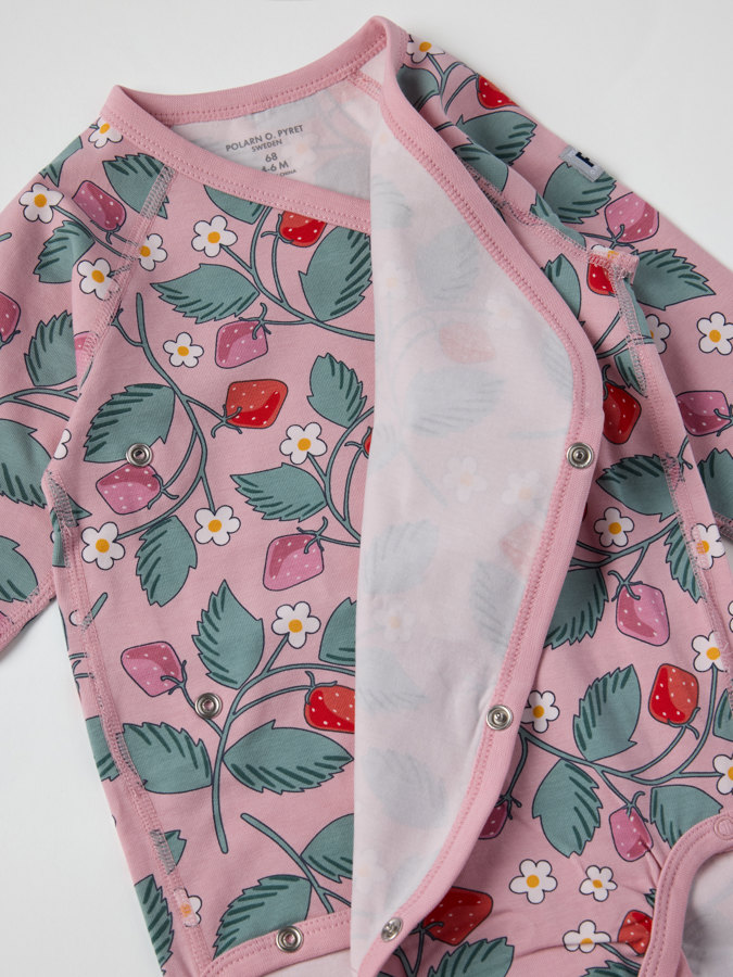 wraparound babygrow with strawberry print