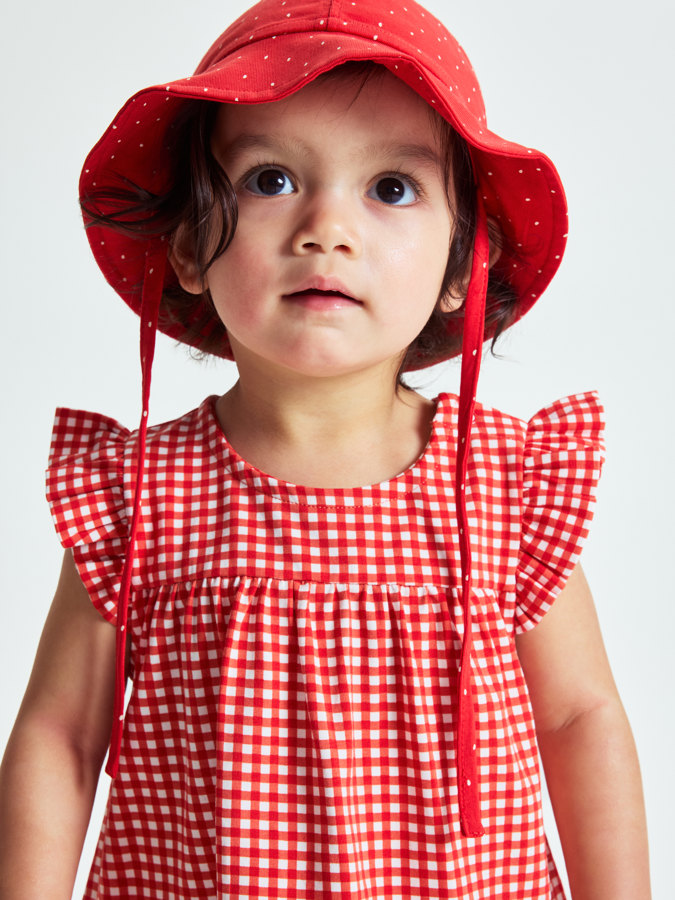 Checked dress with ruffle sleeves