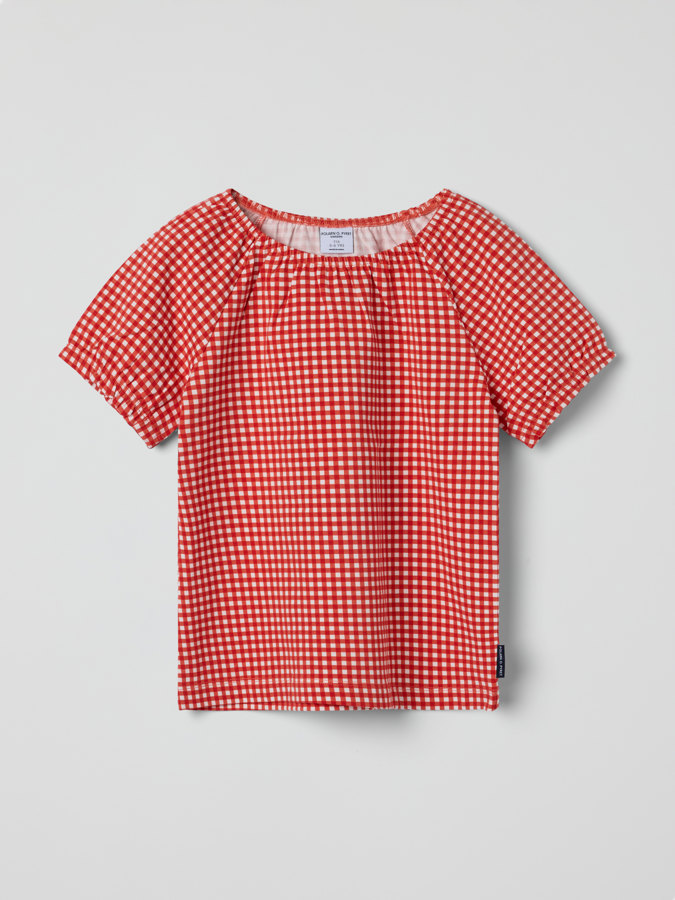 Checked top with puff sleeves Checked top with puff sleeves