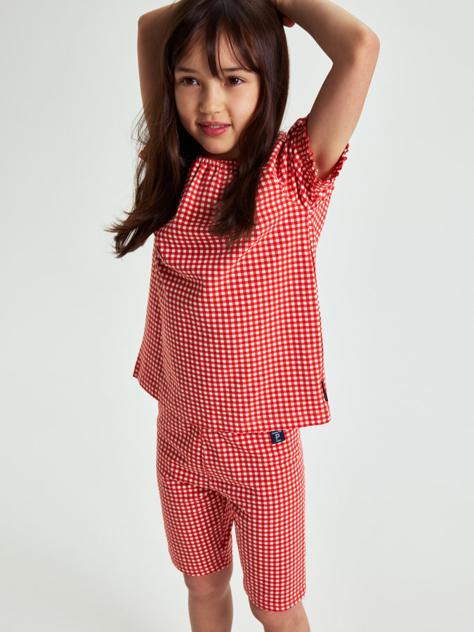 Checked top with puff sleeves