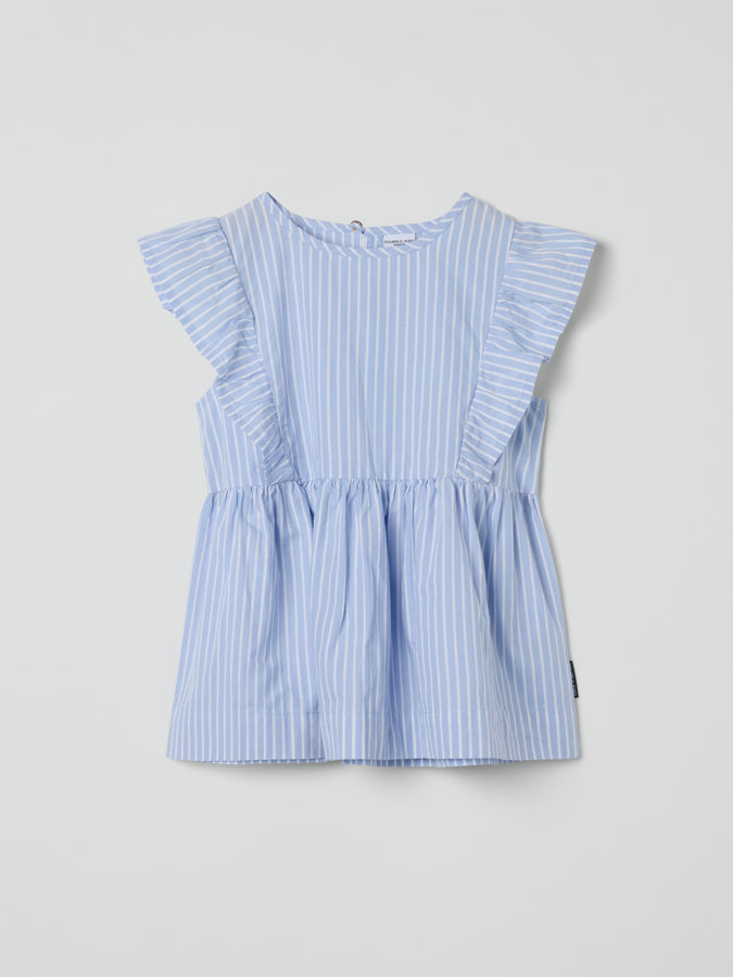 Woven, striped blouse with ruffles