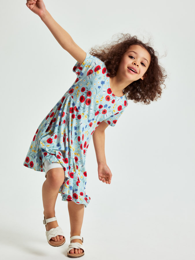 Short-sleeved floral twirl dress