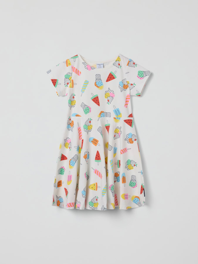 Short-sleeved twirl dress with ice-cream print