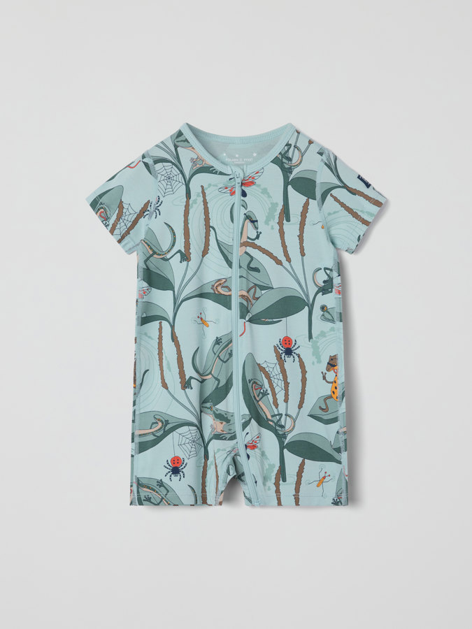 Short-sleeved sleepsuit with lizard print