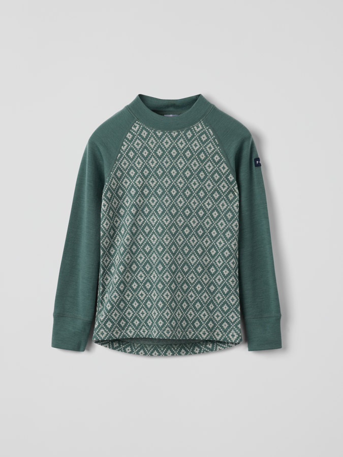 Long-sleeve base layer top merino wool jacquard
