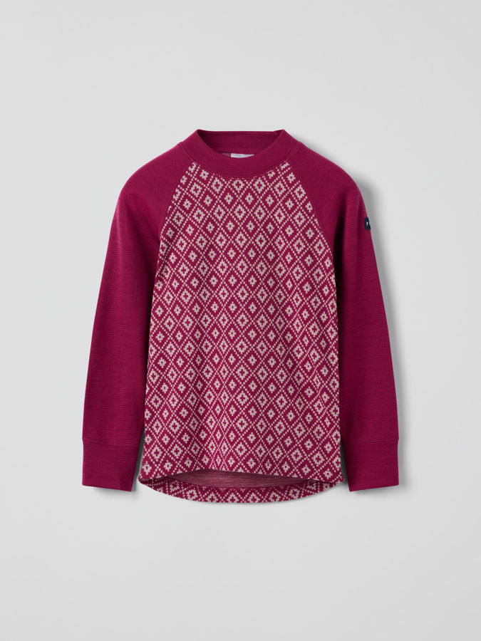 Long-sleeve base layer top merino wool jacquard