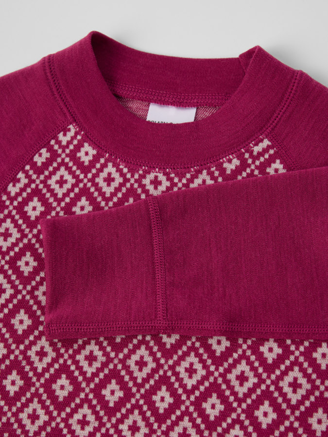 Long-sleeve base layer top merino wool jacquard