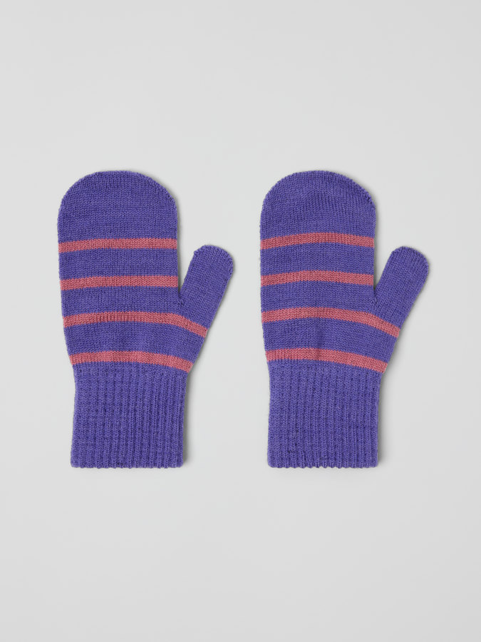 Striped, knitted mittens in wool blend