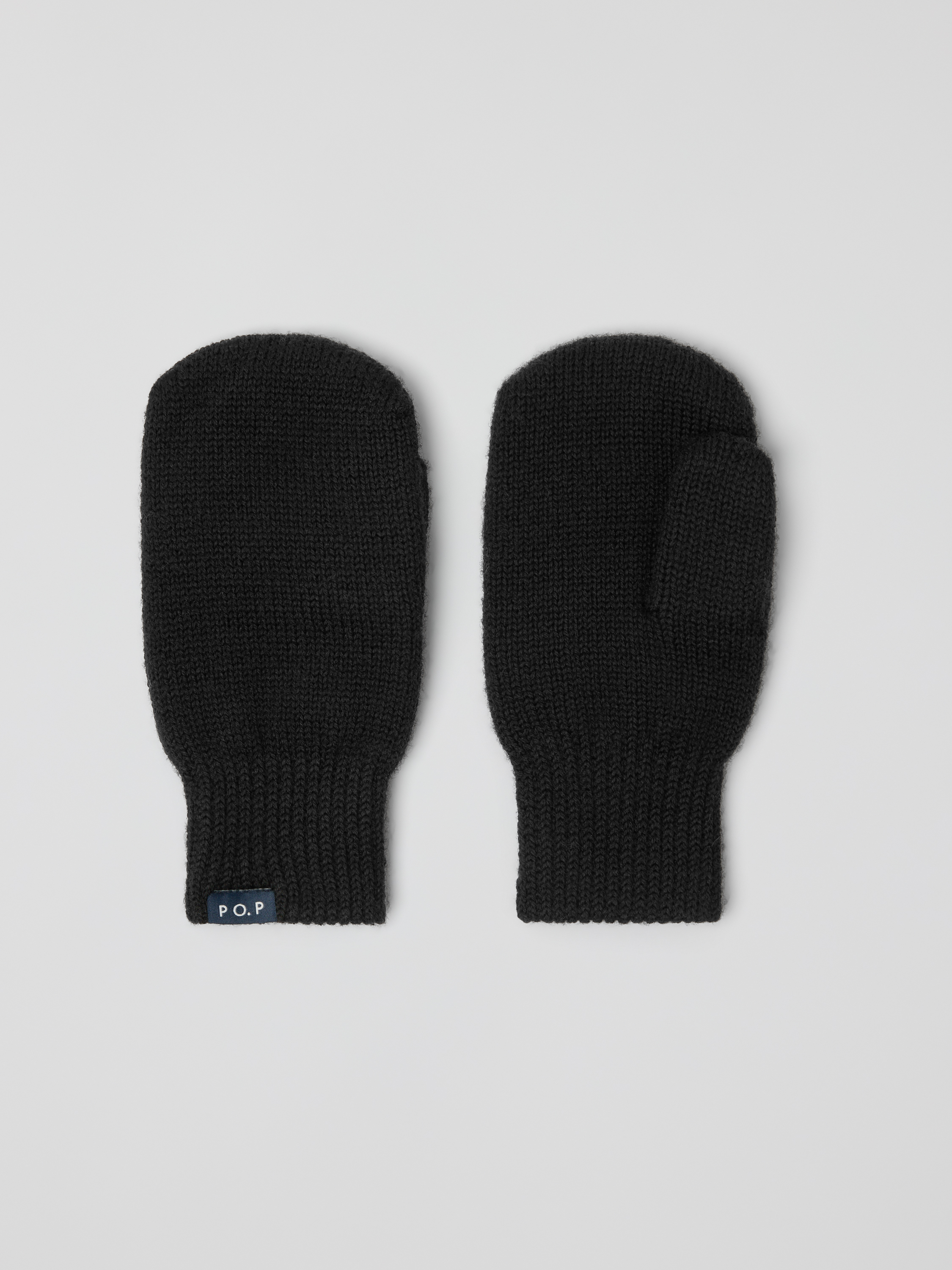 Polarn O. Pyret Black Double-Knit Mittens Merino Wool