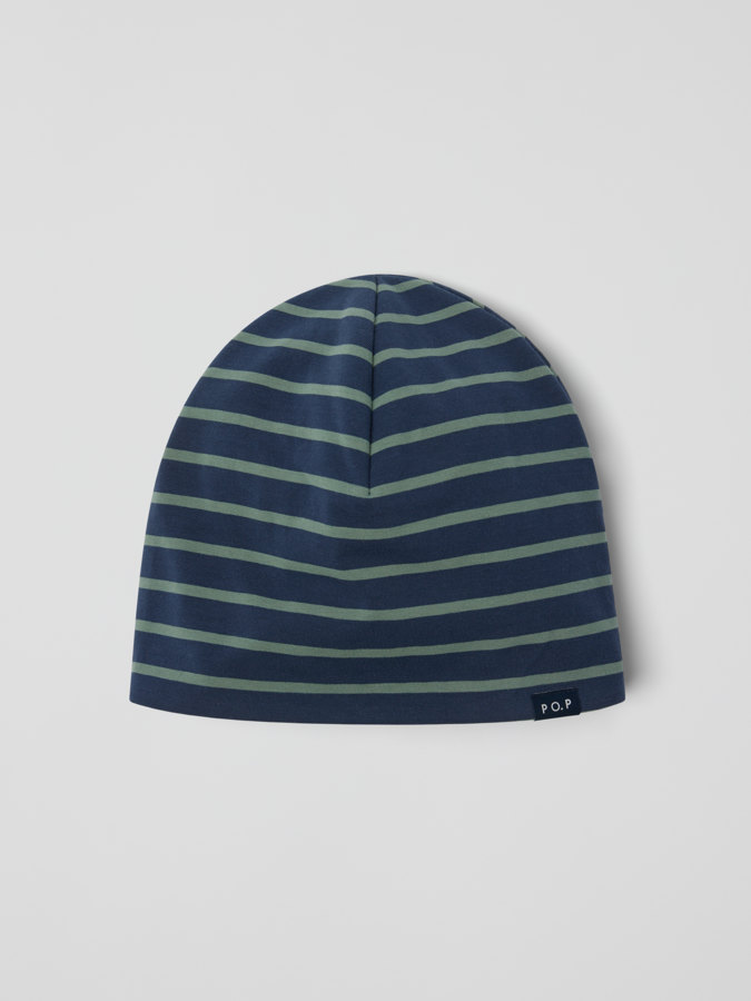 Striped jersey beanie with fleece lining