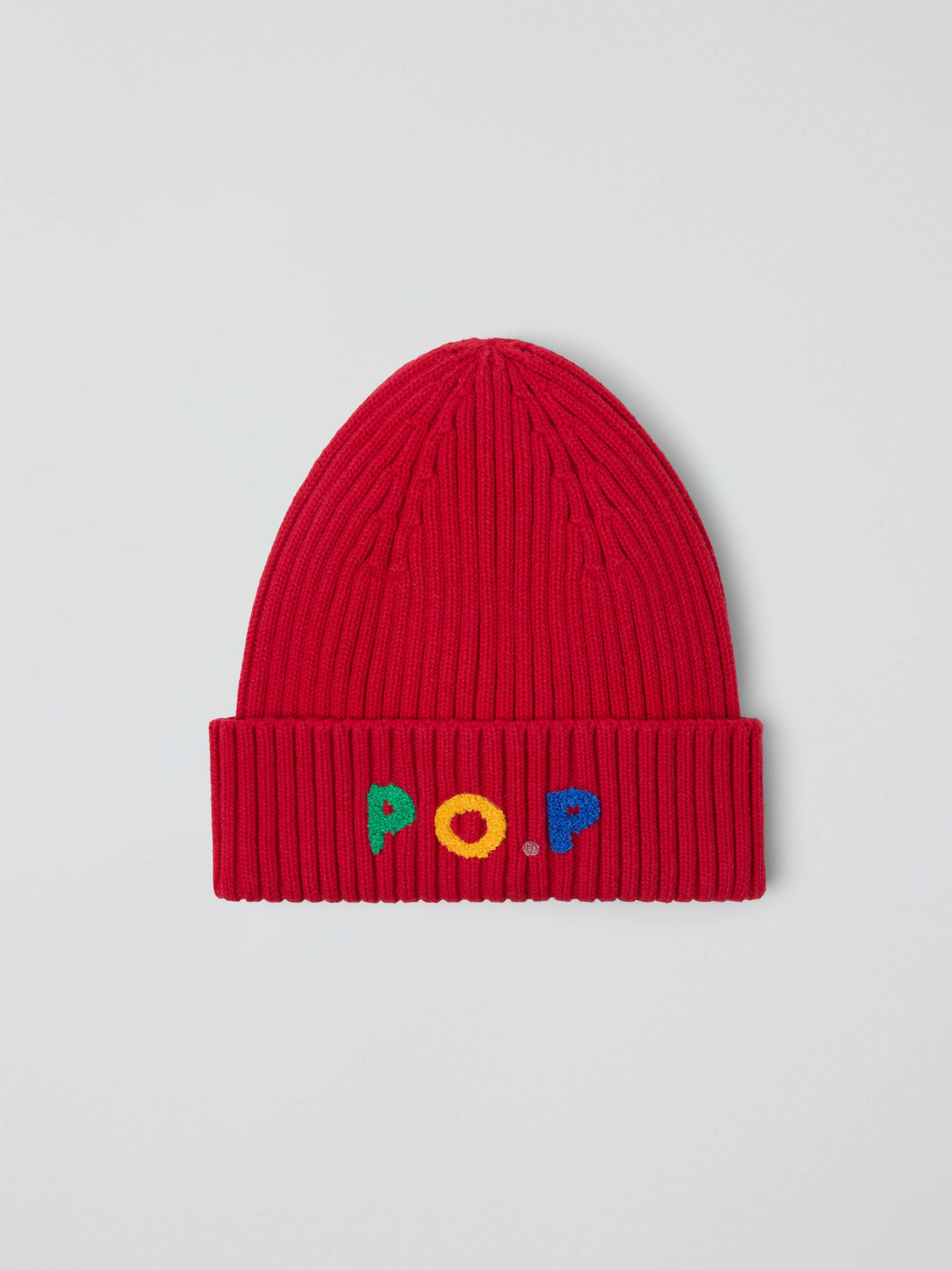 Polarn O. Pyret Red Ribbed Beanie "P" Appliqué