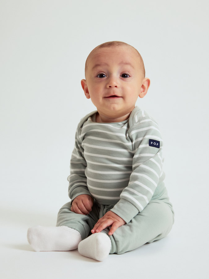 Striped bodysuit with envelope neckline