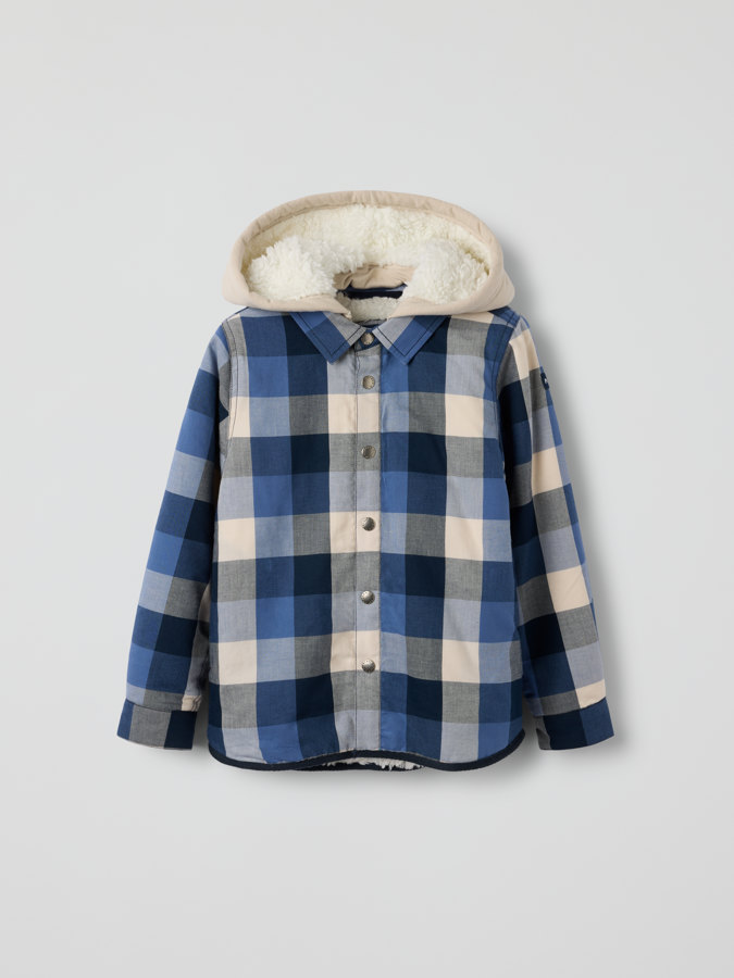 Checked jacket shirt with pile lining