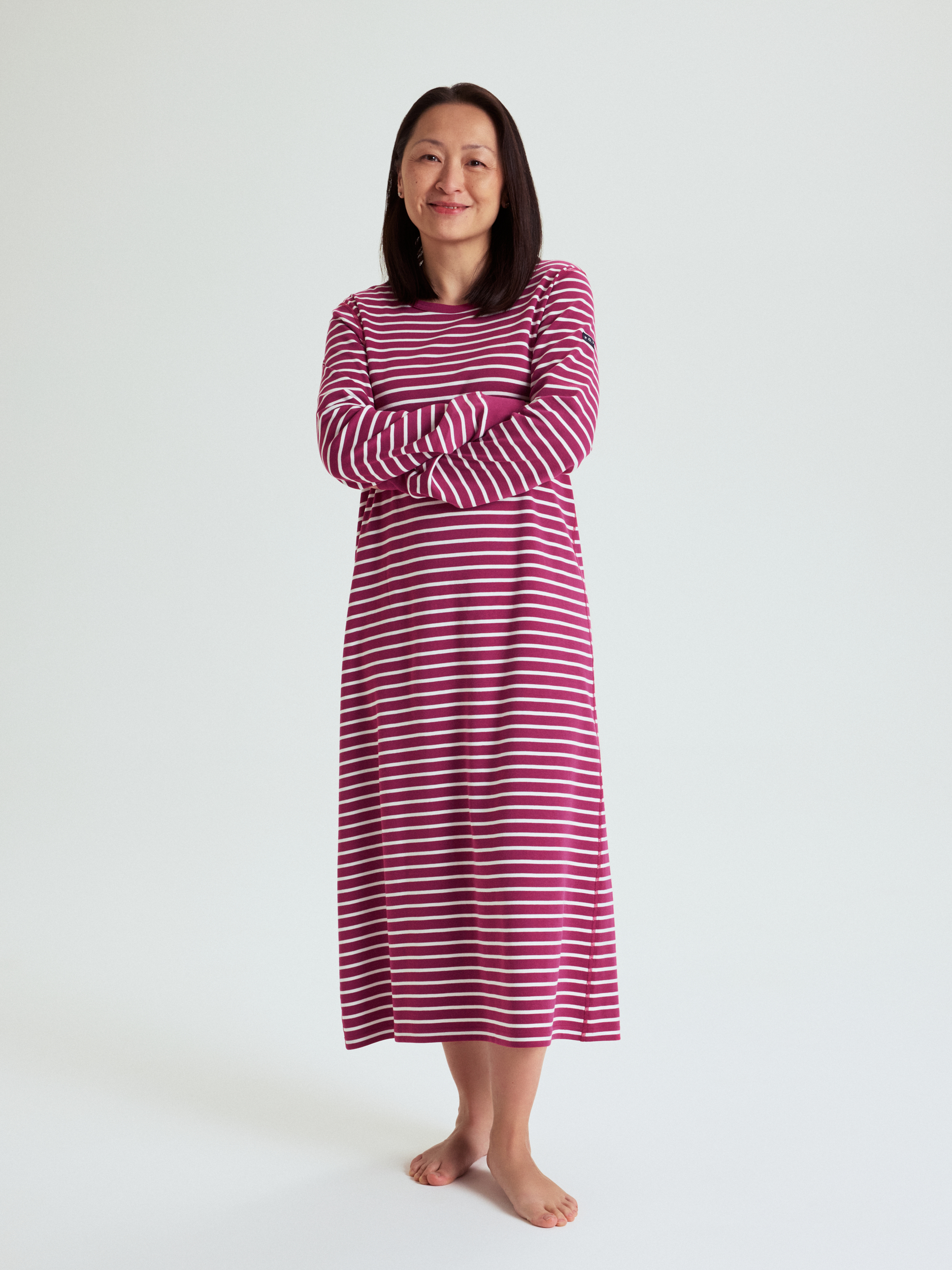 Striped nightgown for adult - Dark pink