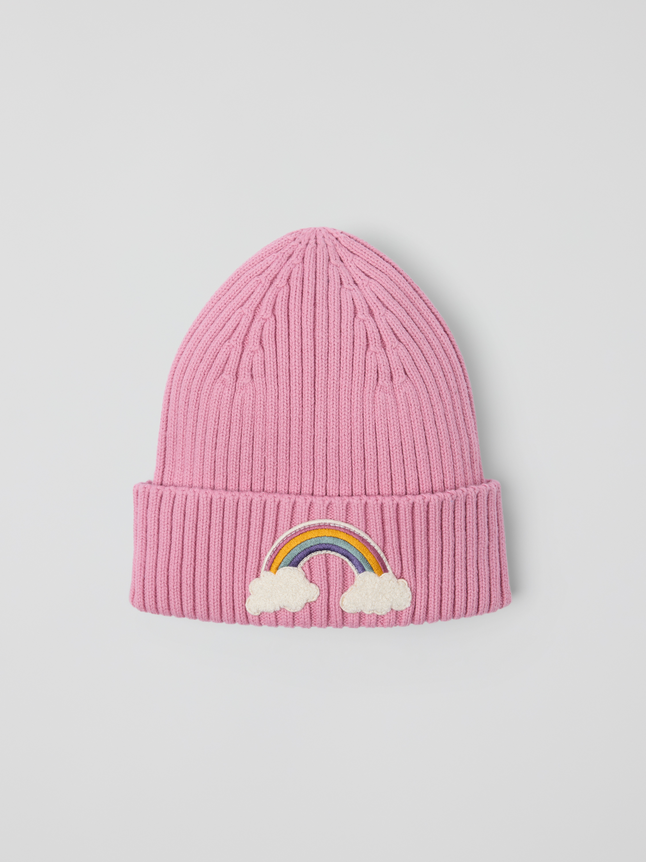 Polarn O. Pyret Pink Ribbed Beanie "P" Appliqué