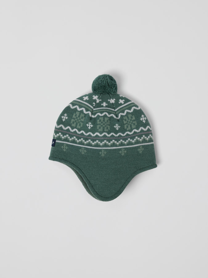Windproof fleece lined hat wool blend jacquard