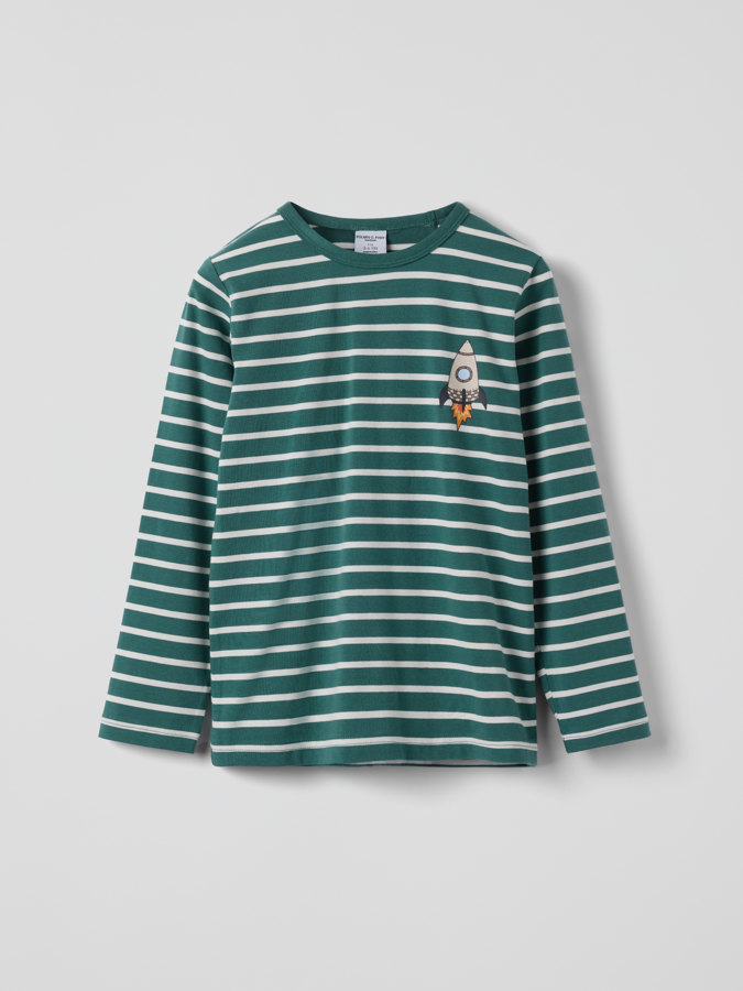 Long-sleeved striped t-shirt with space rocket